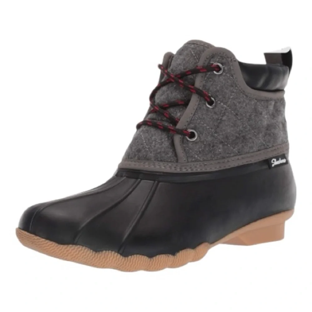 Skechers Women’s Pond Lil Puddles Black and Gray Duck Boots